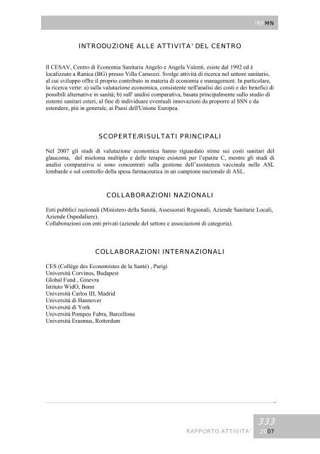 Rapporto annuale 2007 - Istituto di Ricerche Farmacologiche Mario ...