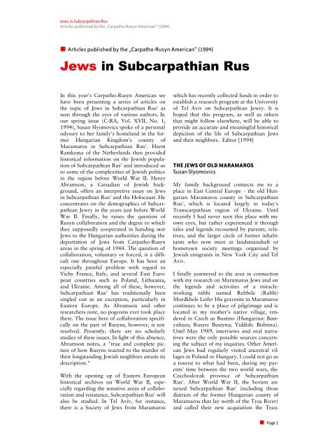 Jews in Subcarpathian Rus - Kukuruz.ch