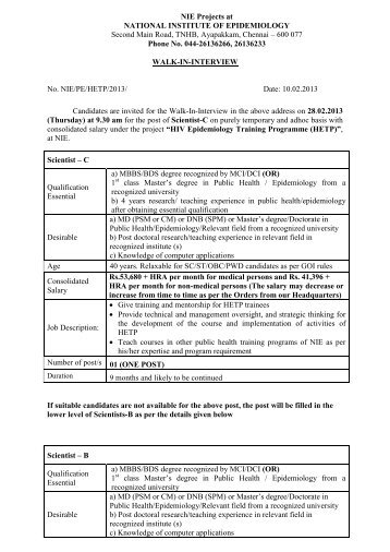 NIE Recruitment Advt & Application Form