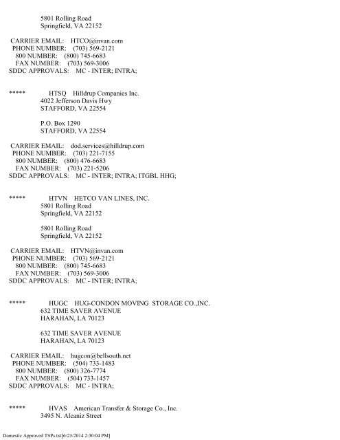 Domestic Approved TSPs - SDDC