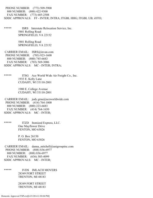 Domestic Approved TSPs - SDDC