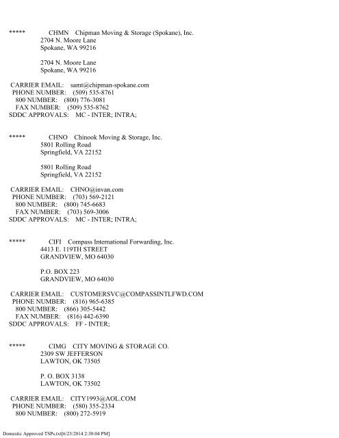 Domestic Approved TSPs - SDDC