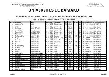 UNIVERSITES DE BAMAKO - UniversitÃ©s de Bamako