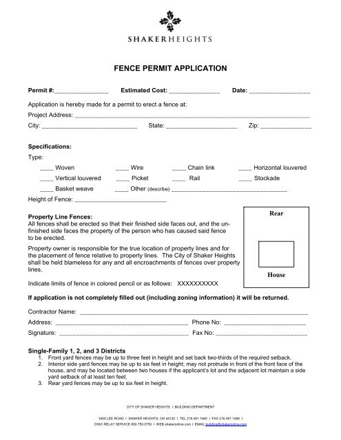 FENCE PERMIT APPLICATION - City of Shaker Heights