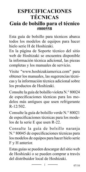 GuÃ­a de Bolsillo del TÃ©cnico - Hoshizaki America, Inc.