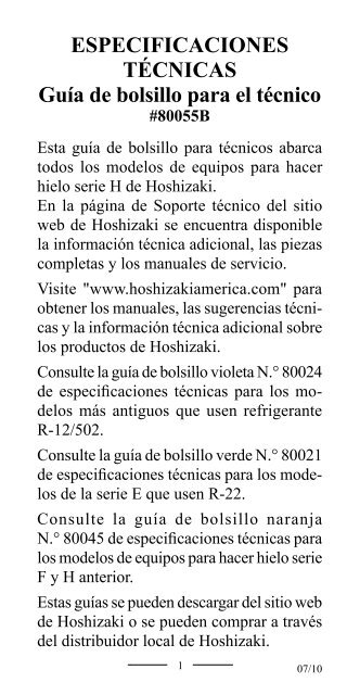 GuÃ­a de Bolsillo del TÃ©cnico - Hoshizaki America, Inc.