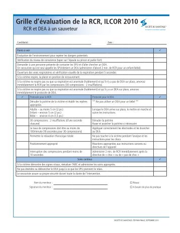 Grille d'évaluation de la RCR, ILCOR 2010 - Société de sauvetage