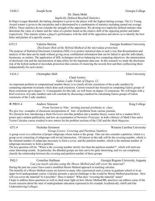 Presentation Abstracts - MAA Sections