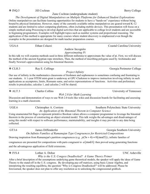 Presentation Abstracts - MAA Sections