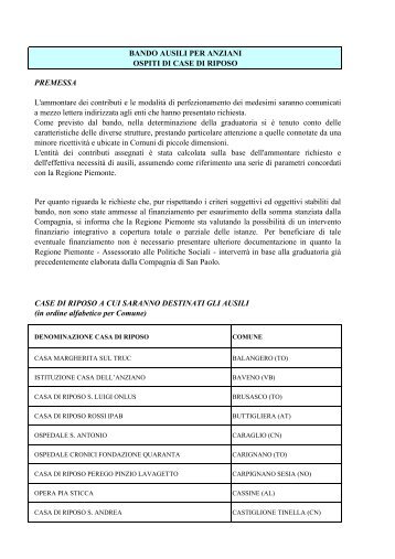 Esito ausili case riposo - Compagnia di San Paolo