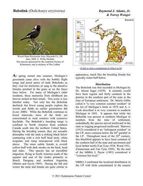 Bobolink - Michigan Breeding Bird Atlas Website