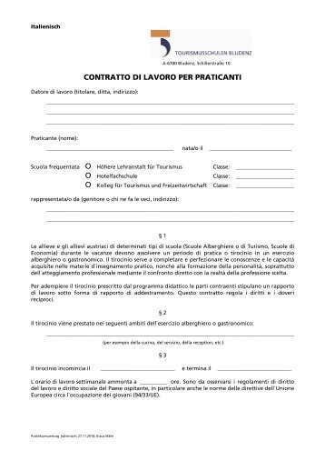 contratto di lavoro per praticanti - Tourismusschulen Bludenz