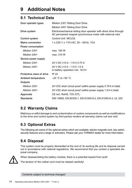 Operating Instructions - tormax danmark a/s