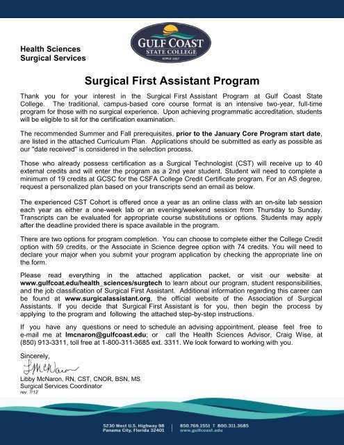 Surgical First Assistant Program - Gulf Coast Community College