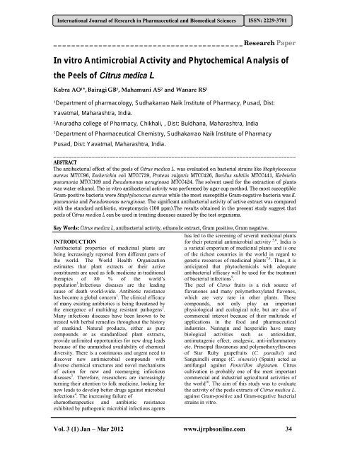 In vitro Antimicrobial Activity and Phytochemical Analysis of the ...