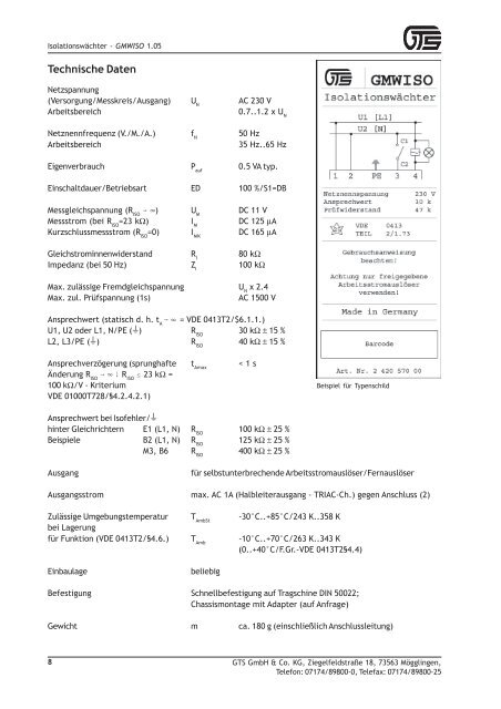 Isolationswächter - GMWISO 1.05 - gts generator. technik. systeme.
