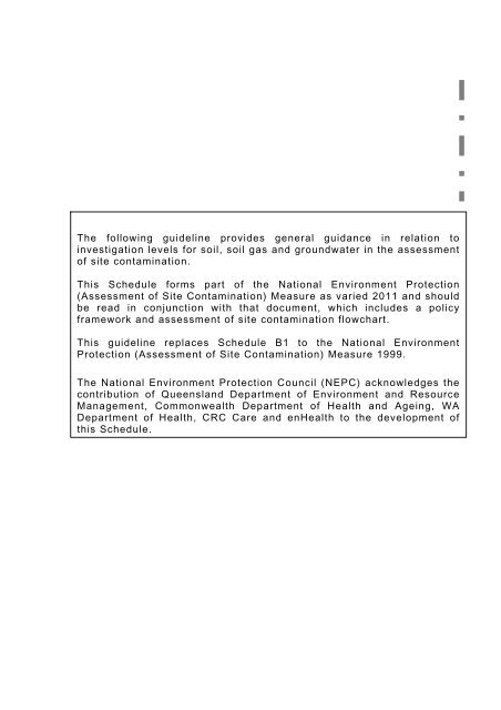 Schedule B1: Guideline on investigation levels for soil & groundwater