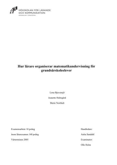 Hur lärare organiserar matematikundervisning för grundsärskoleelever