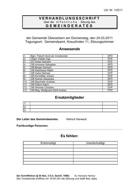 gemeinderates - der Gemeinde Ãberackern