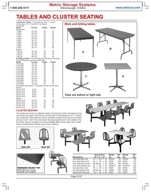 TABLES AND CLUSTER SEATING Metric Storage Systems