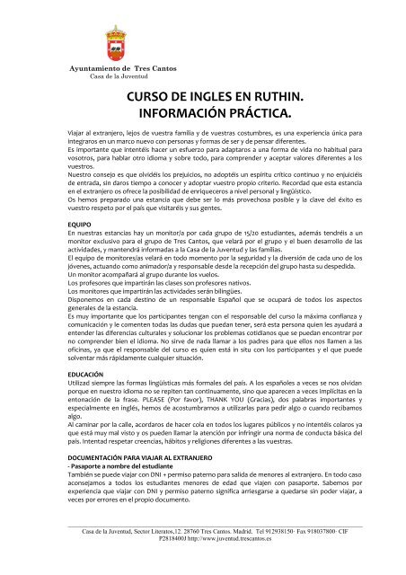 informacion practica ruthin - Juventud - Ayuntamiento de Tres Cantos