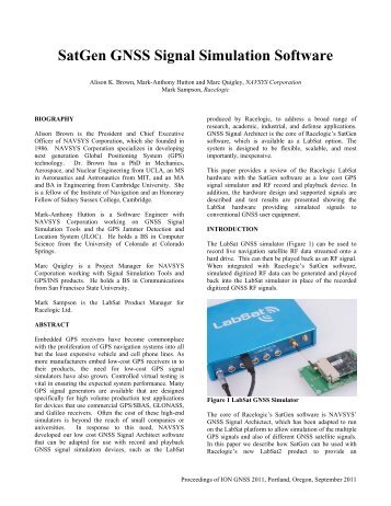 SatGen GNSS Signal Simulation Software - NAVSYS Corporation