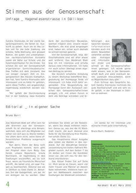 Waidmattblatt Nr. 39 (MÃ¤rz 2010) - Baugenossenschaft Waidmatt