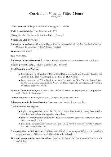 Curriculum Vitæ de Filipe Moura - Departamento de Matemática da ...