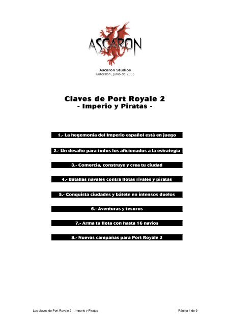 Las claves de Port Royale 2. (200 Kb) Ya disponible. - FX Interactive