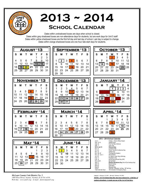 school calendar 2013-2014 - Unit 5