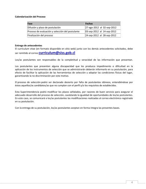 Bases para contrataciÃ³n Cargo: Fiscalizador(a ... - Siss