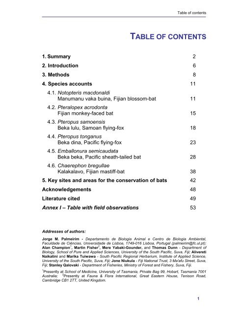 distribution, status, and conservation of bats in the fiji islands