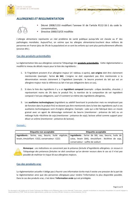 ALLERGENES ET REGLEMENTATION - nutri.info