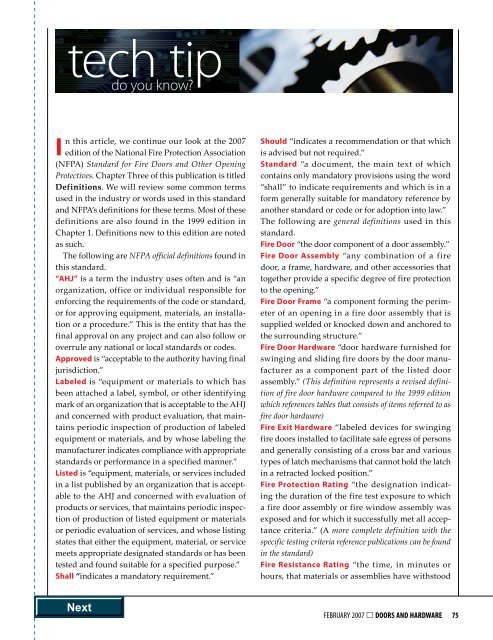 tech tip - Door and Hardware Institute