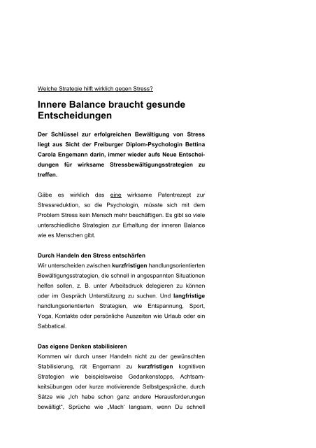 Innere Balance braucht gesunde Entscheidungen - Tipps gegen ...