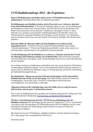 VCÃ-Radfahrumfrage 2012 - die Ergebnisse - LeSe Seekirchen