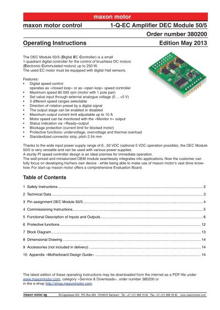 DEC Module 50/5 Operating Instructions (englisch ... - Maxon Motor ag