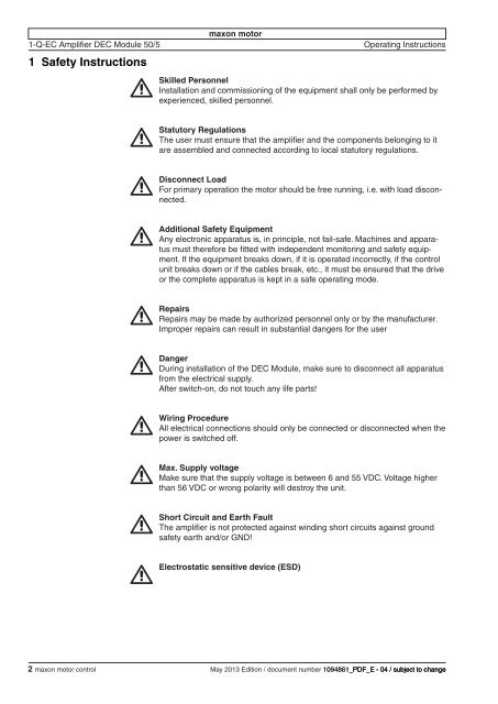 DEC Module 50/5 Operating Instructions (englisch ... - Maxon Motor ag