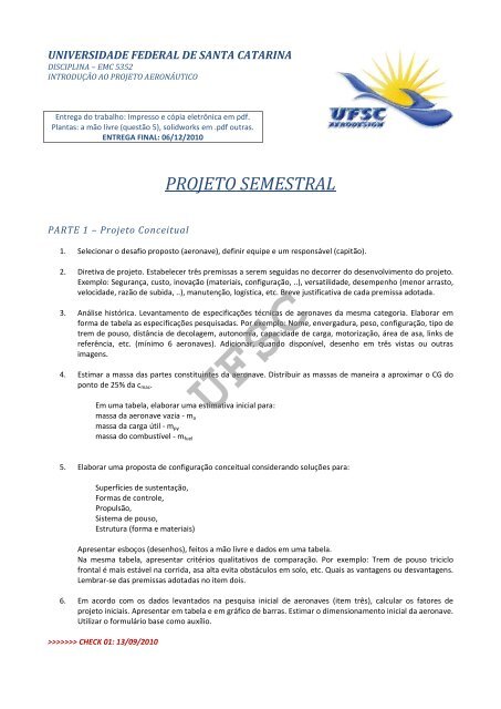 Projeto Semestral - UFSC Aerodesign - Universidade Federal de ...