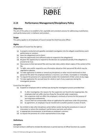 2.13 Performance Management/Disciplinary Policy - Robe