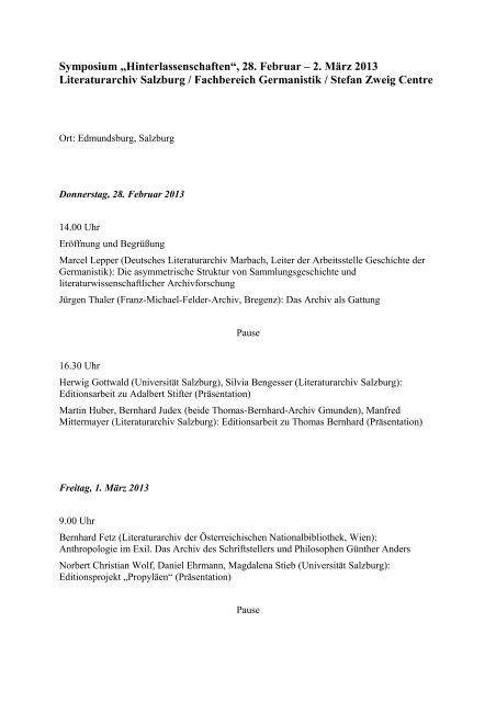 Tagungsprogramm - Stefan Zweig Centre Salzburg