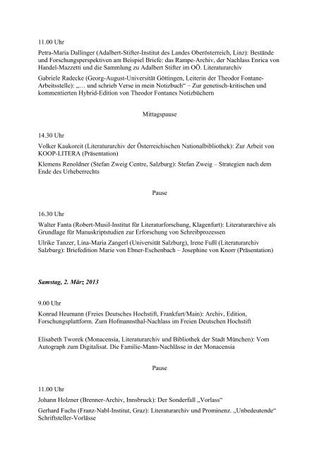 Tagungsprogramm - Stefan Zweig Centre Salzburg