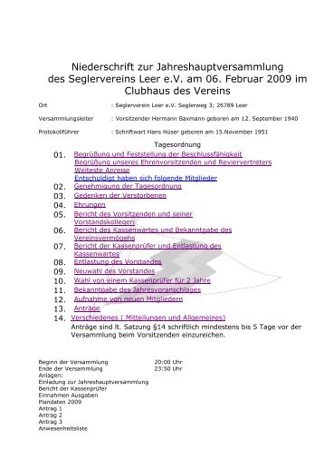 JHV 2009Protokoll - Seglerverein Leer eV