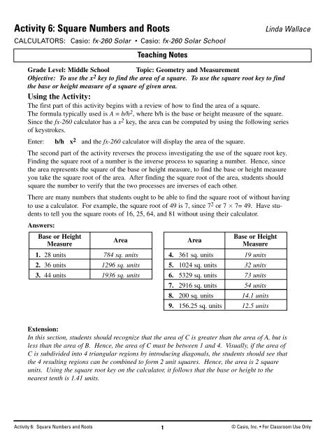 Square Numbers and Roots - Casio Education