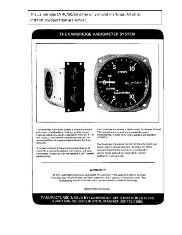 Cambridge Variometer CVS40 - CVS60 - Utah Soaring Association