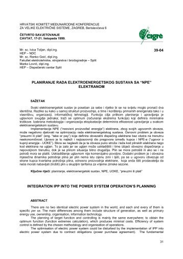 planiranje rada elektroenergetskog sustava sa ânpeâ - FESB