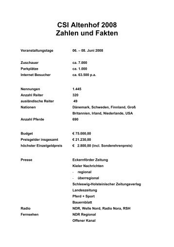 CSI Altenhof 2008 Zahlen und Fakten - HOLSTEINER Schaufenster