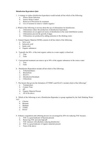 WTRG16 Disinfection Byproducts Quiz