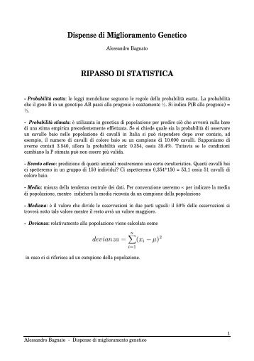 Dispense di Miglioramento Genetico RIPASSO DI STATISTICA