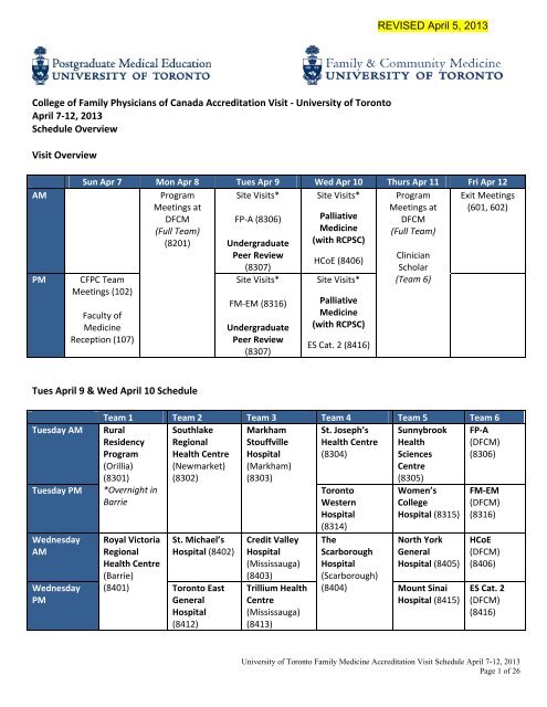 CFPC Program Survey Schedule April 8-11, 2013 - Post Graduate ...